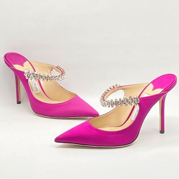Jimmy Choo Bing 100 Satin Mules With Crystal Strap size 37 - Picture 2 of 13